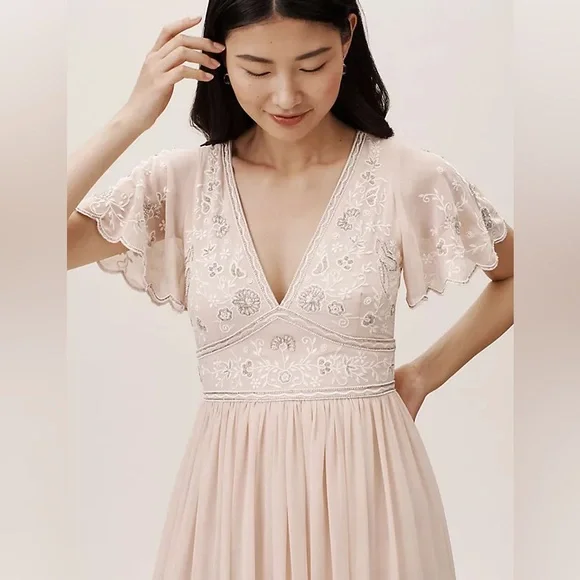 Anthropologie Beige Floral Embroidered Dress - Picture 2 of 11